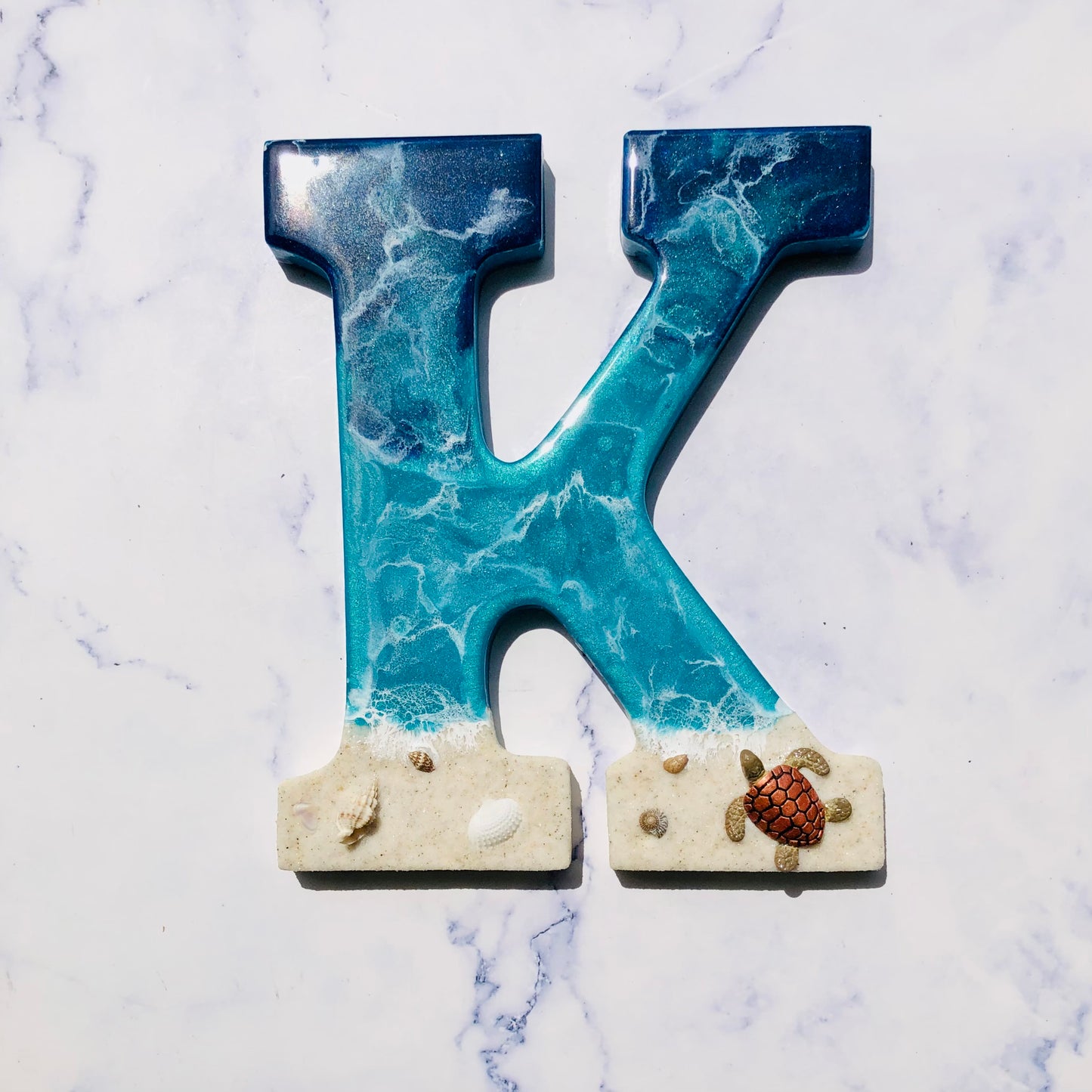 Handmade Gift | Beach Decor | Sea Turtle Wall Art | Resin Sea Turtle | Ocean Inspired Decor | Resin Letter | Resin Sea Turtle Beach Decor | - Nikkisstuffnthings