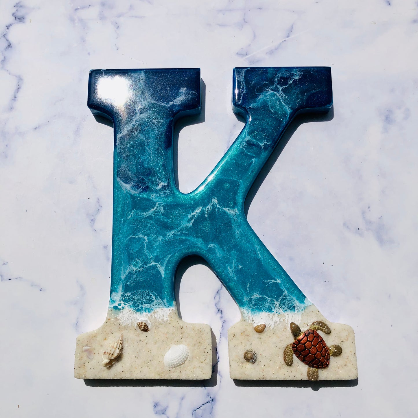 Handmade Gift | Beach Decor | Sea Turtle Wall Art | Resin Sea Turtle | Ocean Inspired Decor | Resin Letter | Resin Sea Turtle Beach Decor | - Nikkisstuffnthings