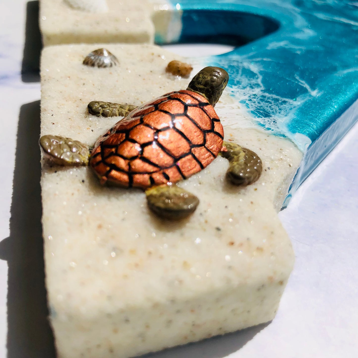 Handmade Gift | Beach Decor | Sea Turtle Wall Art | Resin Sea Turtle | Ocean Inspired Decor | Resin Letter | Resin Sea Turtle Beach Decor | - Nikkisstuffnthings
