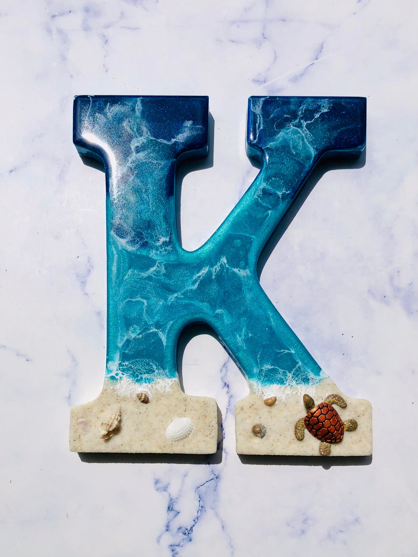 Handmade Gift | Beach Decor | Sea Turtle Wall Art | Resin Sea Turtle | Ocean Inspired Decor | Resin Letter | Resin Sea Turtle Beach Decor | - Nikkisstuffnthings