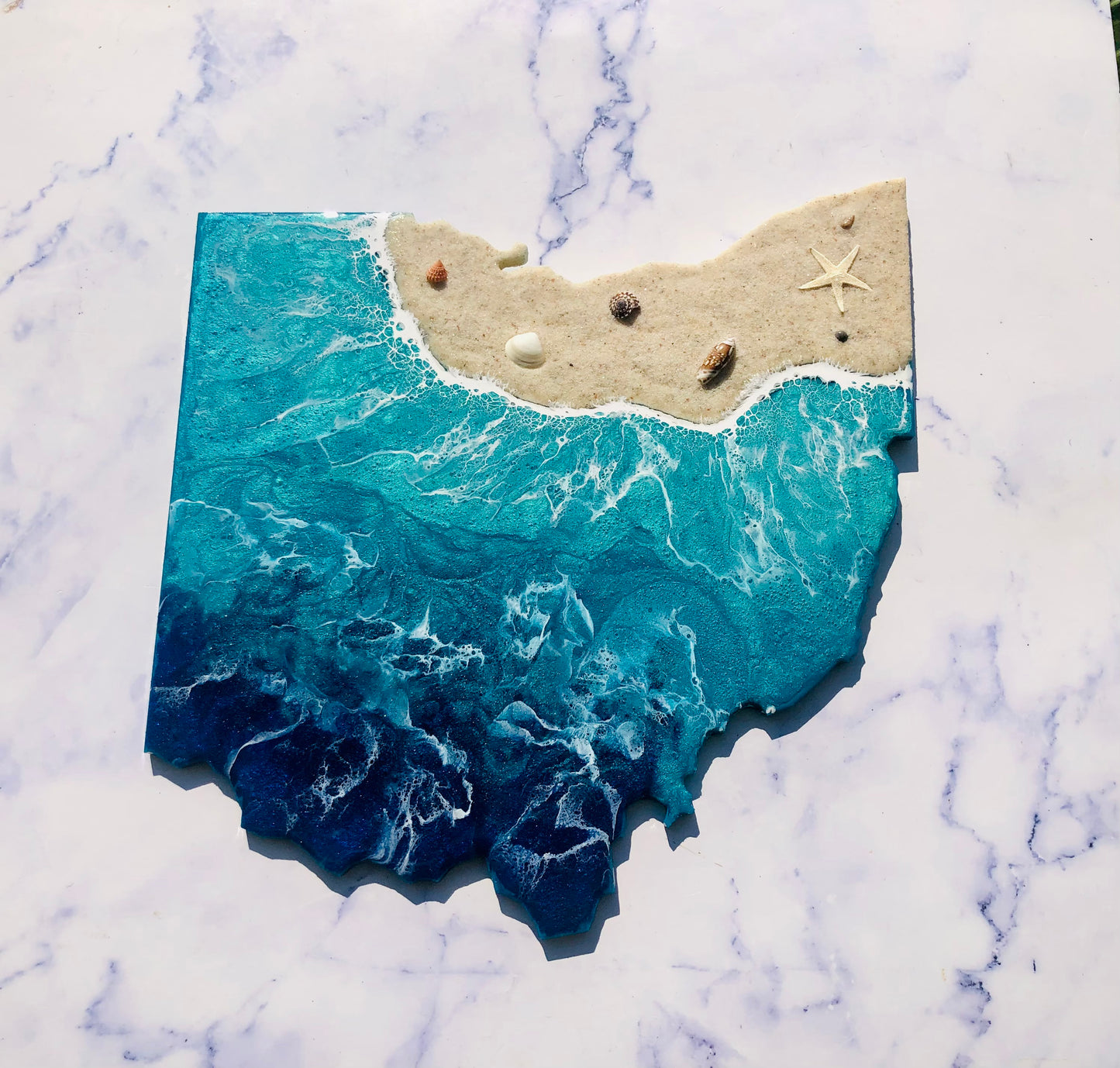 12” Personalized Ohio Beach Resin Wall Map | Resin Art | Wall Art | Housewarming gift | Ohio Map | Unique Gift | Gift State Map Art - Nikkisstuffnthings