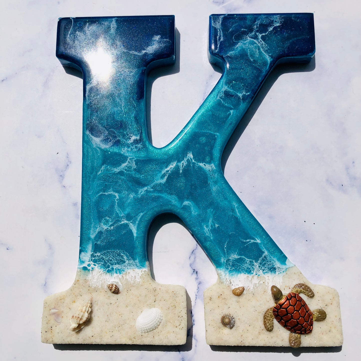 Handmade Gift | Beach Decor | Sea Turtle Wall Art | Resin Sea Turtle | Ocean Inspired Decor | Resin Letter | Resin Sea Turtle Beach Decor | - Nikkisstuffnthings