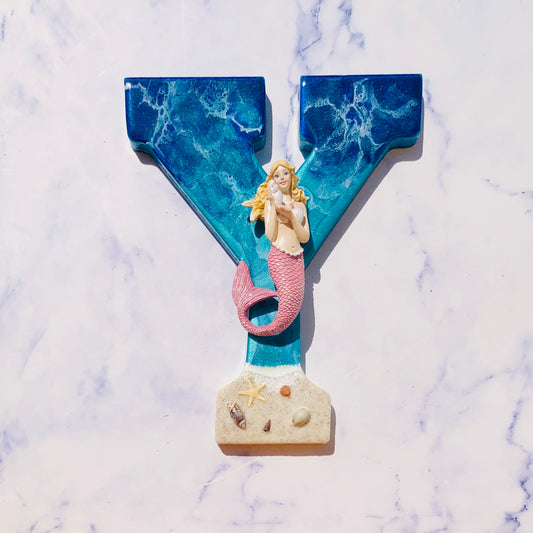 Personalized Mermaid Gift | Resin Letter Art | Mermaid Wall Art Kids | Mermaid Gift for Women | Coastal Decor Mermaid Wall Art Large | - Nikkisstuffnthings