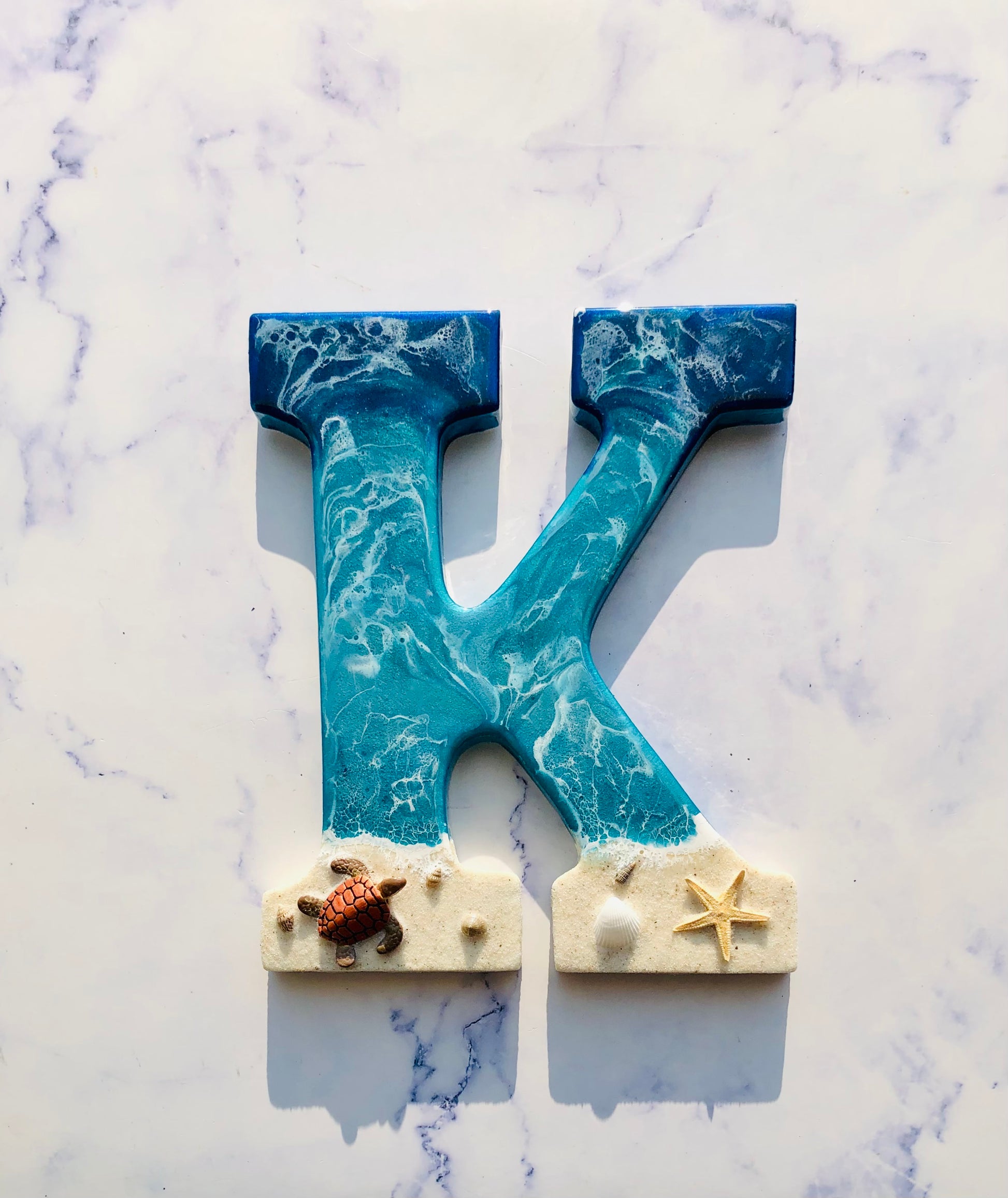 Personalized Beach Themed Letter for Wall | Ocean Inspired Style | Surf Art | Beach Home Coastal Living | Wall Art Living Room | Handmade - Nikkisstuffnthings