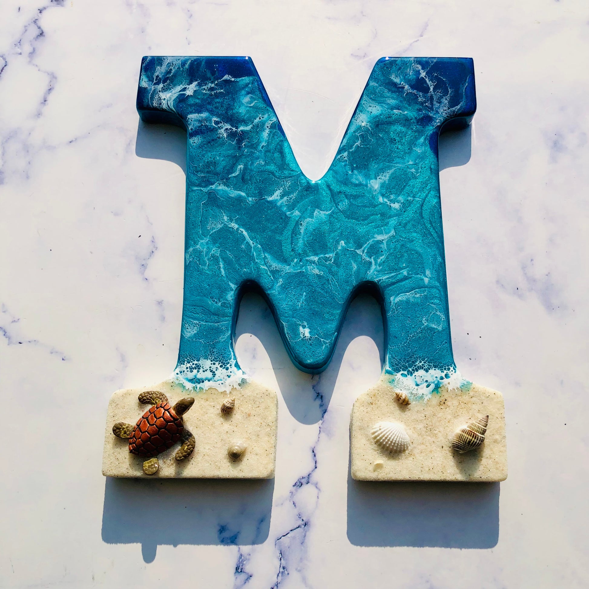 Personalized Beach Themed Letter for Wall | Ocean Inspired Style | Surf Art | Beach Home Coastal Living | Wall Art Living Room | Handmade - Nikkisstuffnthings