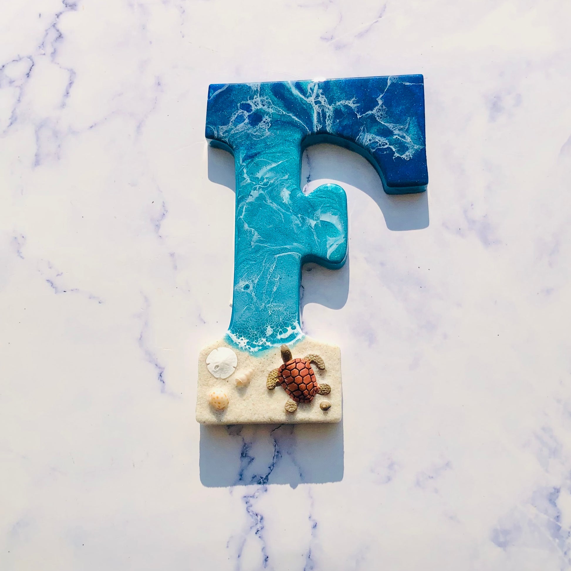 Personalized Beach Themed Letter for Wall | Ocean Inspired Style | Surf Art | Beach Home Coastal Living | Wall Art Living Room | Handmade - Nikkisstuffnthings
