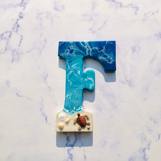 Personalized Beach Themed Letter for Wall | Ocean Inspired Style | Surf Art | Beach Home Coastal Living | Wall Art Living Room | Handmade - Nikkisstuffnthings