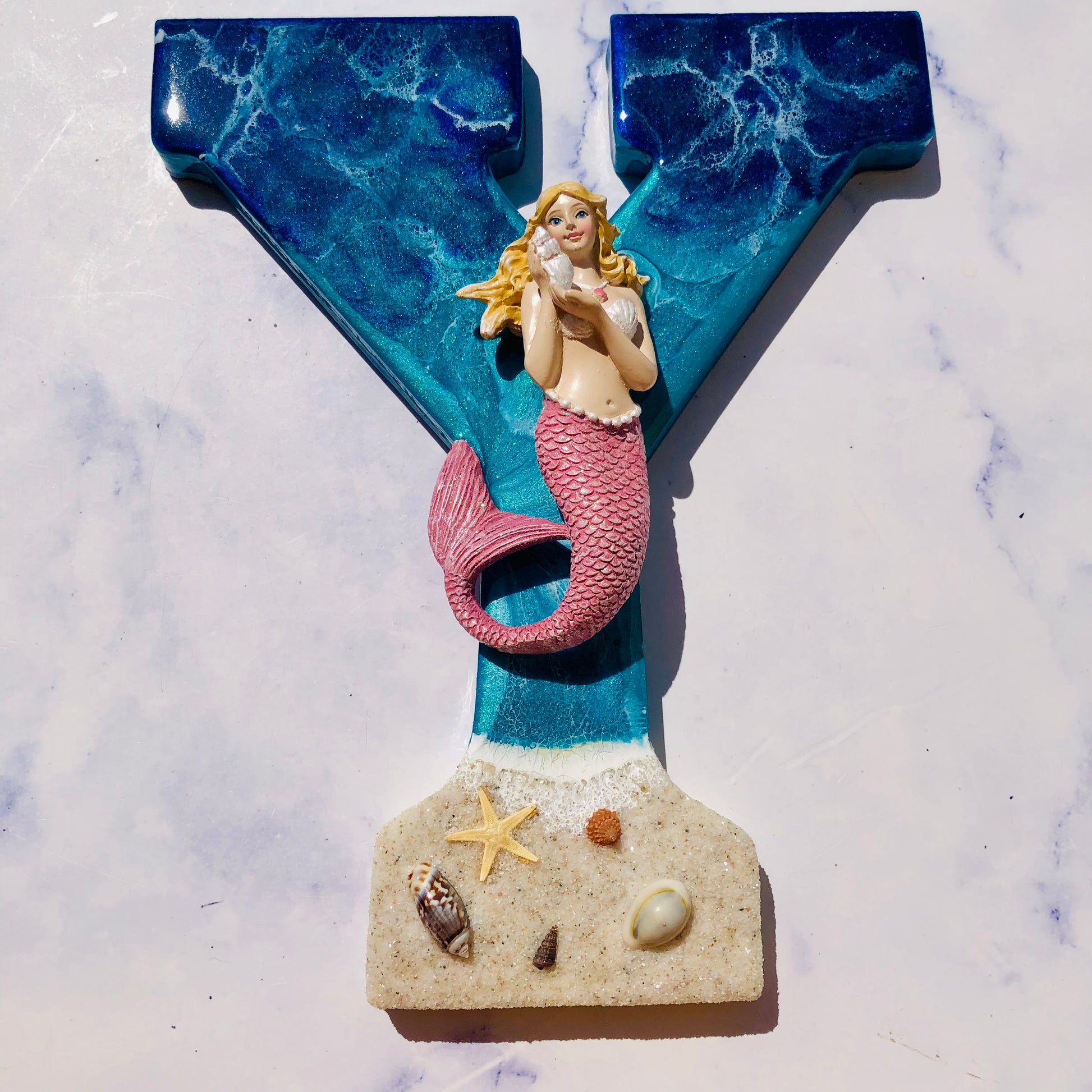 Personalized Mermaid Gift | Resin Letter Art | Mermaid Wall Art Kids | Mermaid Gift for Women | Coastal Decor Mermaid Wall Art Large | - Nikkisstuffnthings