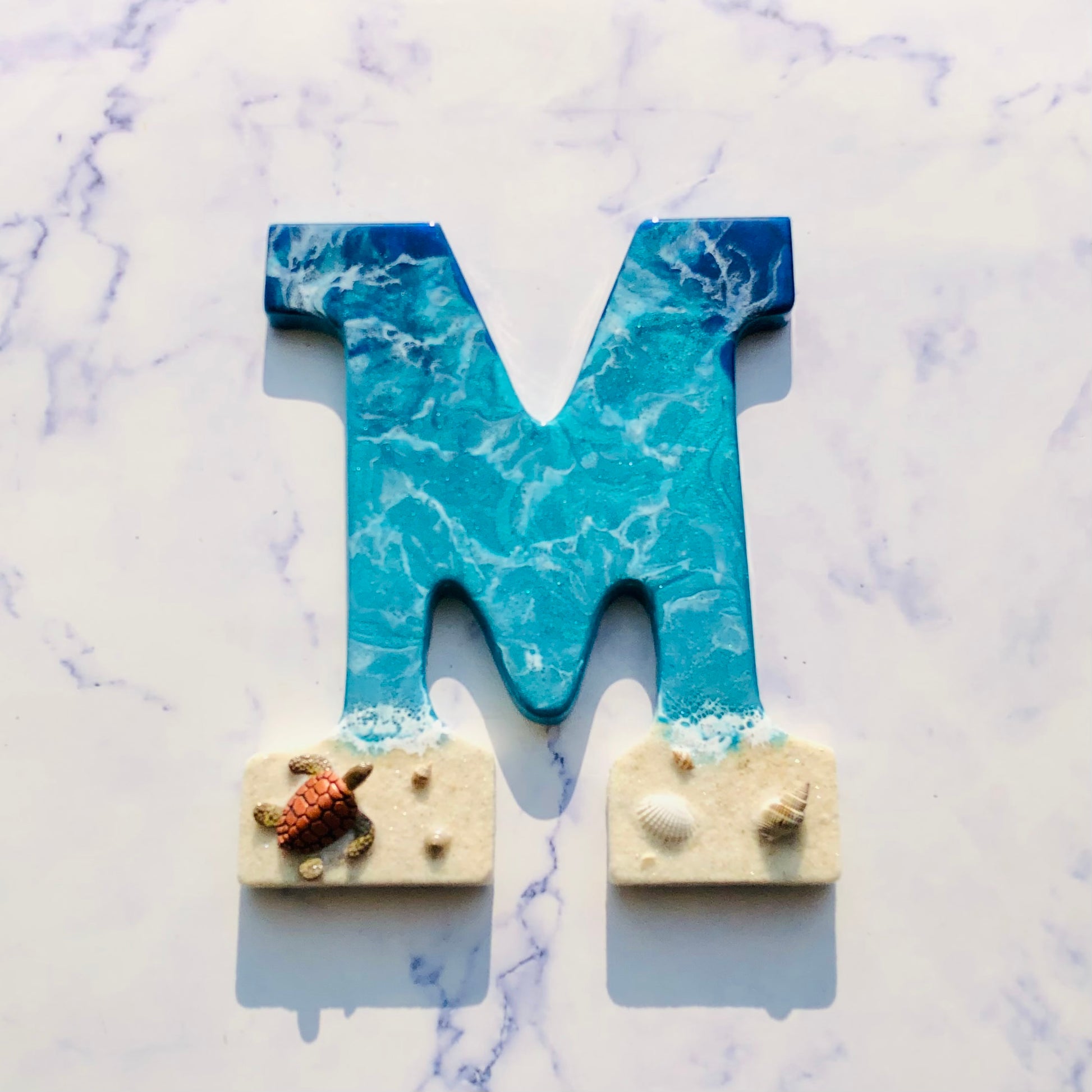 Personalized Beach Themed Letter for Wall | Ocean Inspired Style | Surf Art | Beach Home Coastal Living | Wall Art Living Room | Handmade - Nikkisstuffnthings