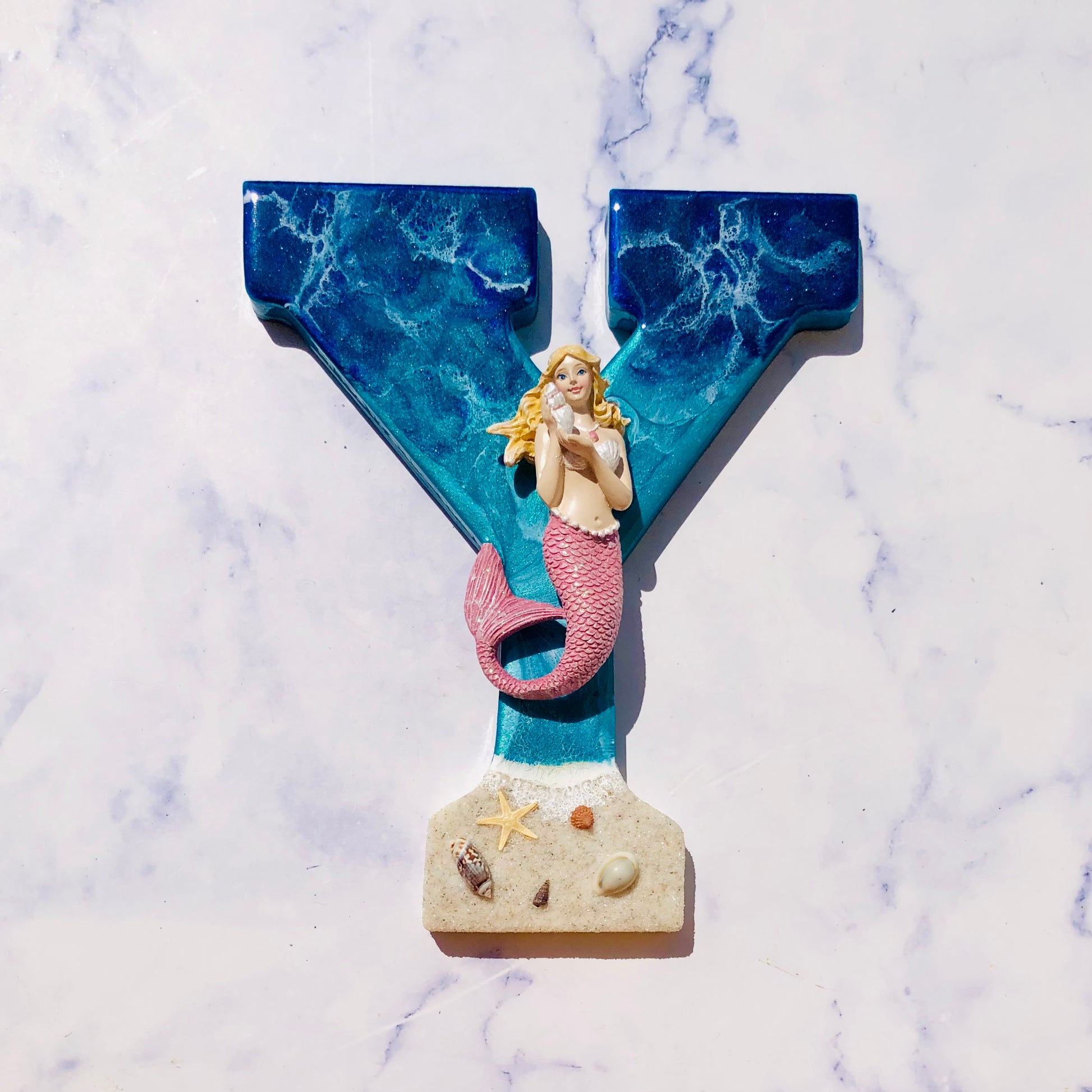 Personalized Mermaid Gift | Resin Letter Art | Mermaid Wall Art Kids | Mermaid Gift for Women | Coastal Decor Mermaid Wall Art Large | - Nikkisstuffnthings