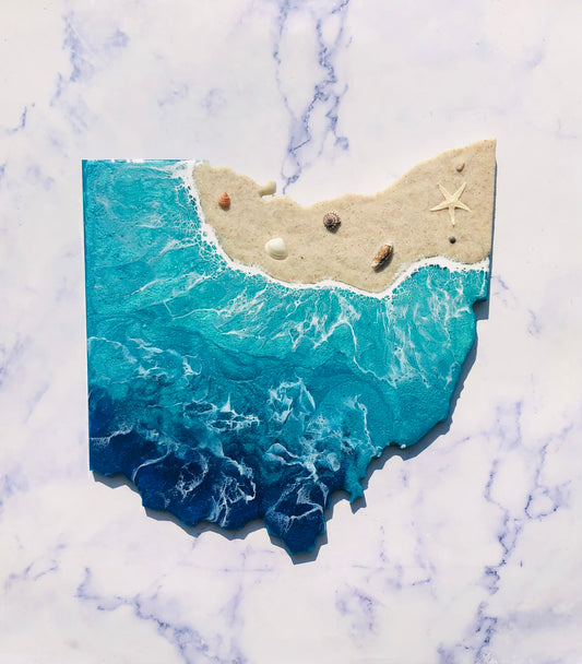 12” Personalized Ohio Beach Resin Wall Map | Resin Art | Wall Art | Housewarming gift | Ohio Map | Unique Gift | Gift State Map Art