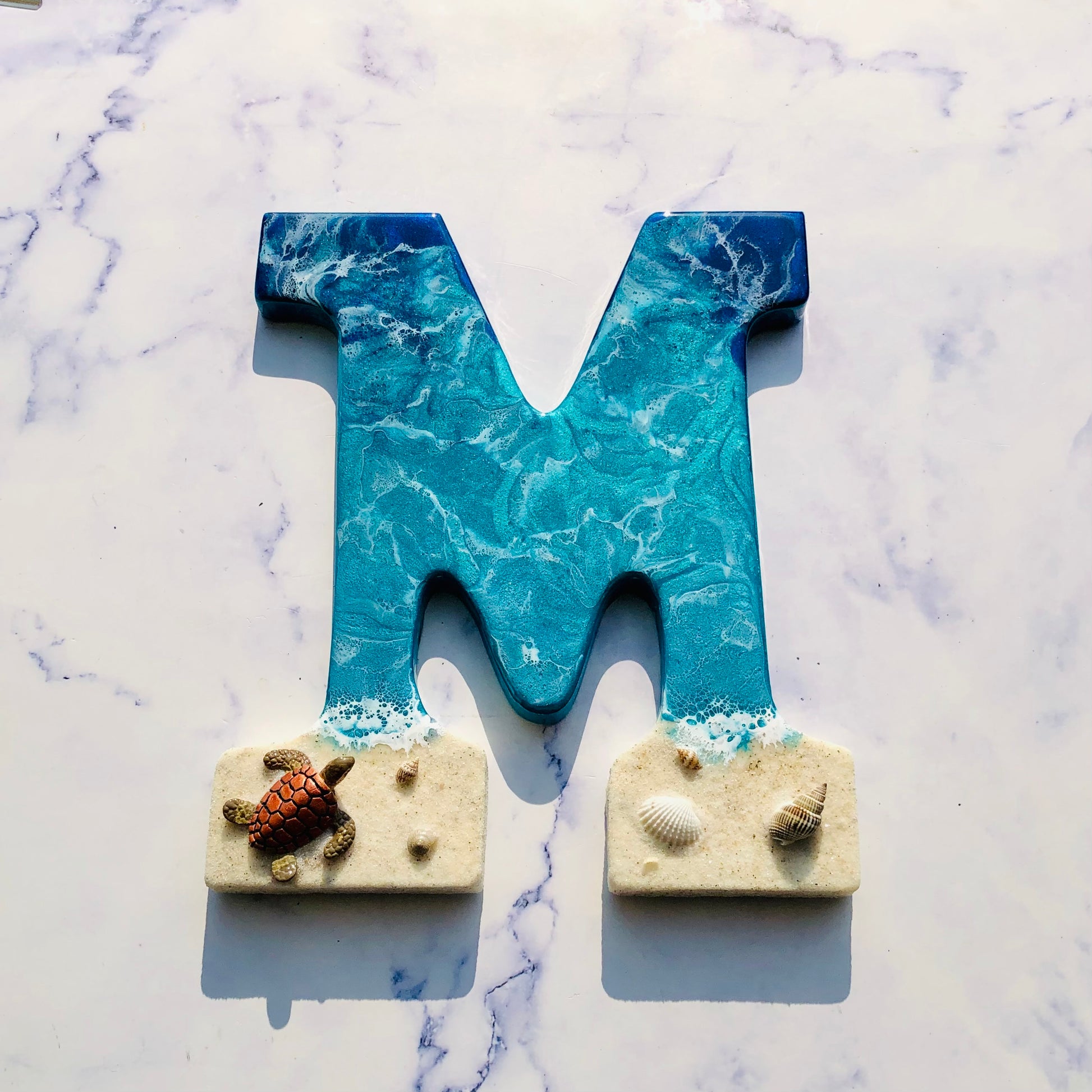 Personalized Beach Themed Letter for Wall | Ocean Inspired Style | Surf Art | Beach Home Coastal Living | Wall Art Living Room | Handmade - Nikkisstuffnthings