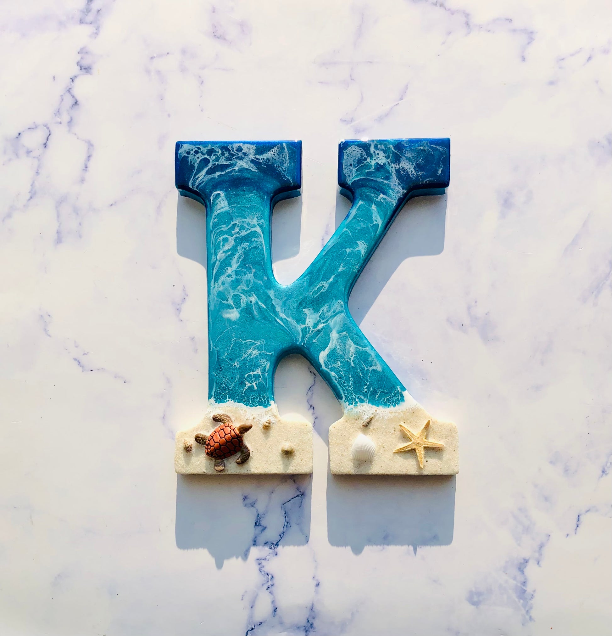 Personalized Beach Themed Letter for Wall | Ocean Inspired Style | Surf Art | Beach Home Coastal Living | Wall Art Living Room | Handmade - Nikkisstuffnthings