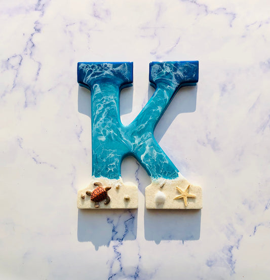 Personalized Beach Themed Letter for Wall | Ocean Inspired Style | Surf Art | Beach Home Coastal Living | Wall Art Living Room | Handmade - Nikkisstuffnthings